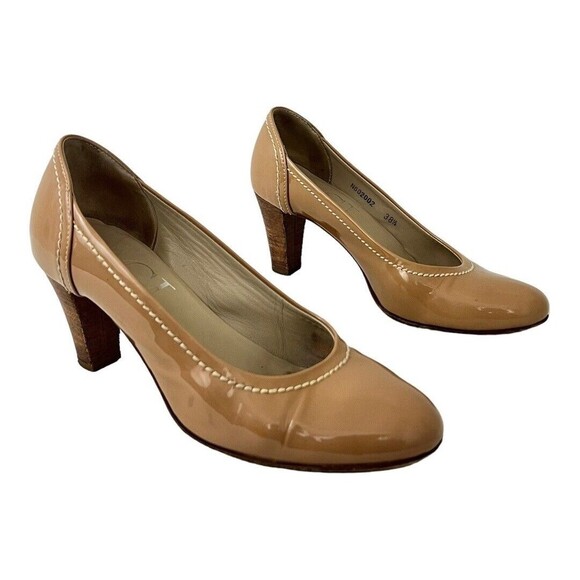 AGL ATTILIO GIUSTI LEOMBRUNI Size 38.5 Patent Leather Round Toe Heels Pumps - Picture 1 of 9